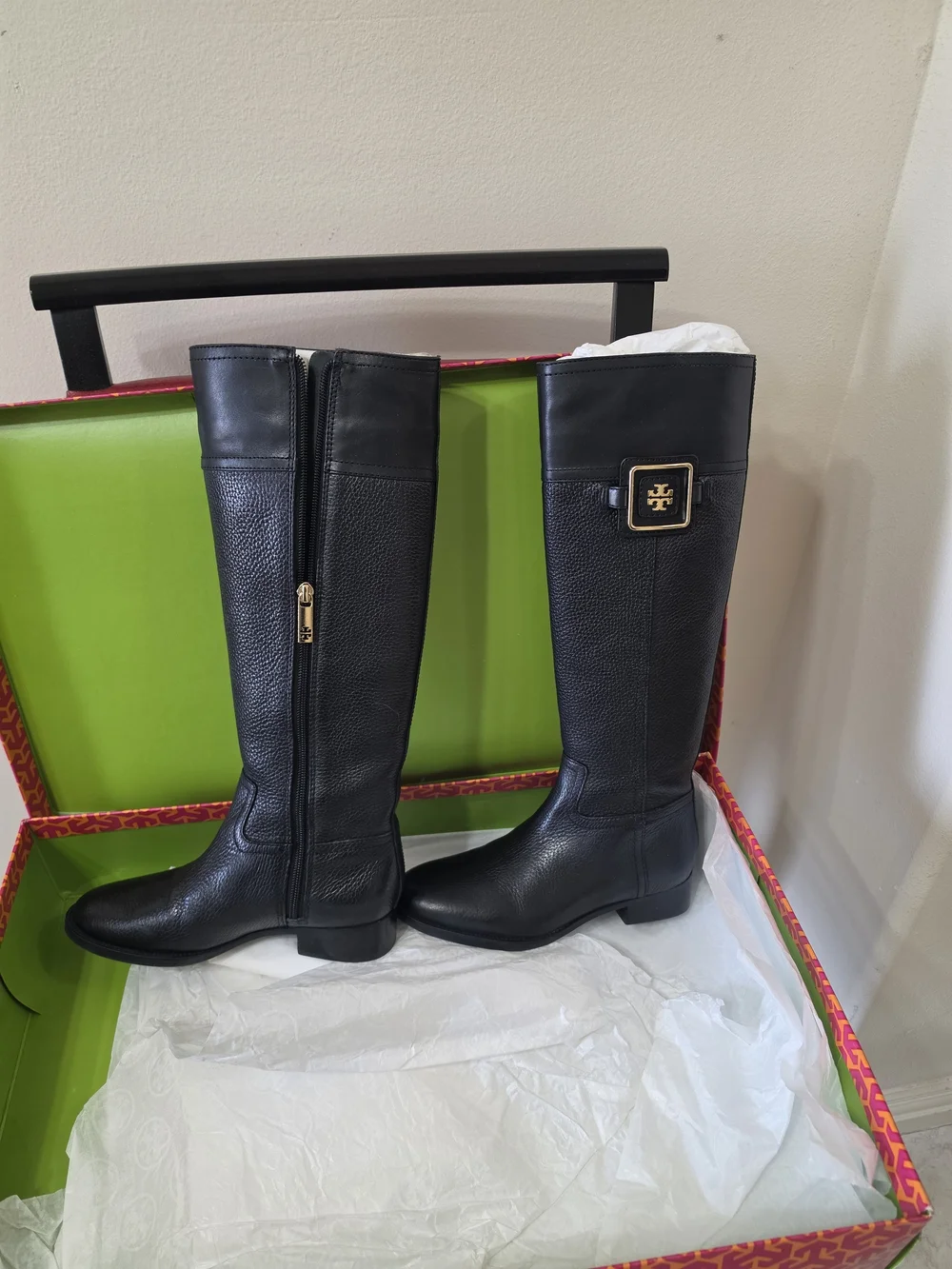 Tory Burch Black Tall Leather Riding Boots